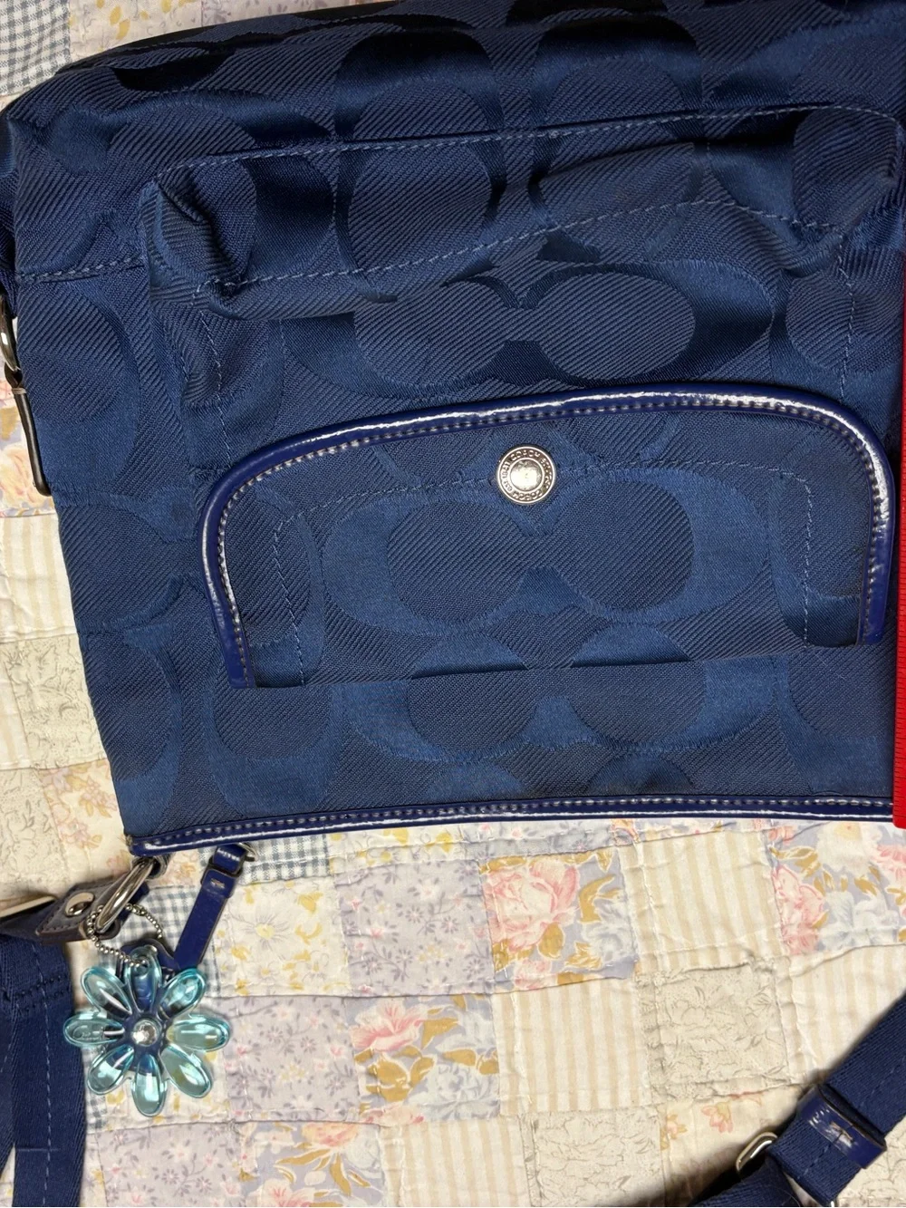Coach Navy Signature Jacquard Crossbody Shoulder Bag